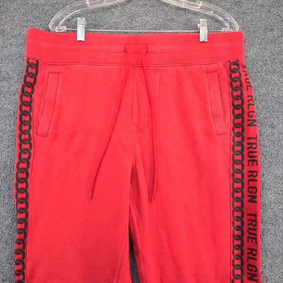 True Religion Mens Jogger Pants Large Red Drawstring Waist Tapered Leg Cotton - Picture 3 of 12